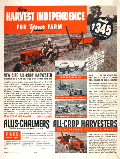 1939 Allis Chalmers Harvester Ad