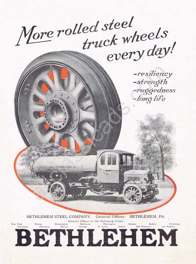 Bethlehem circa 1910 steel truck wheels tires ad