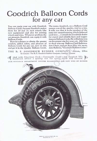 1924 B.F. Goodrich balloon silvertown commander cords tires ad