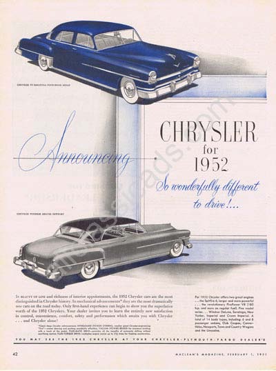 1952 Chrysler Saratoga V-8 & Chrysler Windsor DeLuxe Newport
