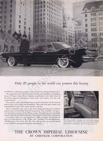 1960 Chrysler Crown Imperial limousine ad
