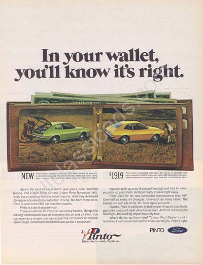 1971 Ford Pinto 2 color ad