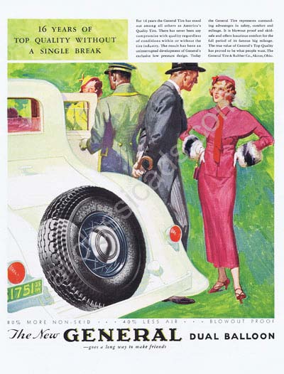 1933 General dual balloon non skid blowout proof tires ad
