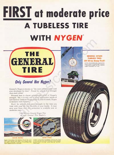 1955 General moderate price tubeless nygen tires ad