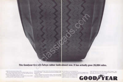 1955 Goodyear stop action new all nylon cord tubeless deluxe super cushion tires ad