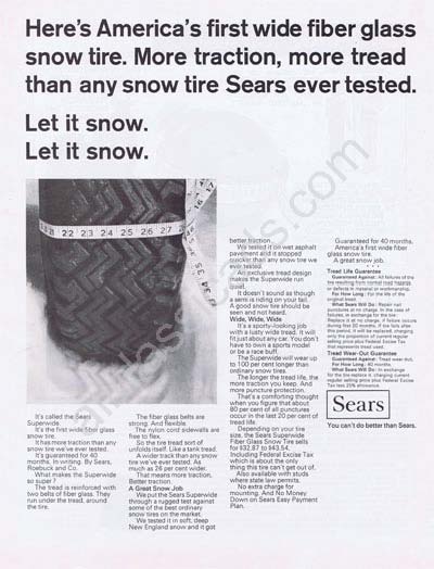 1968 Sears first wide fiber glass snow tires ad