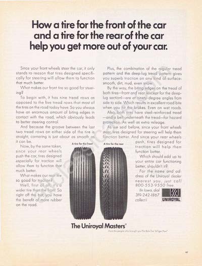 1970 Uniroyal front rear masters tire ad
