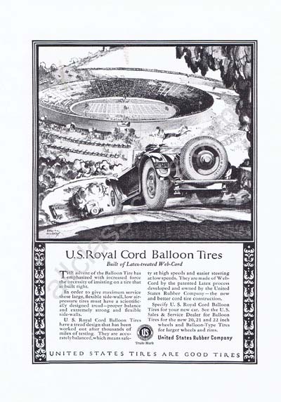 1924 US royal cord balloon latex treated web cord tires ad