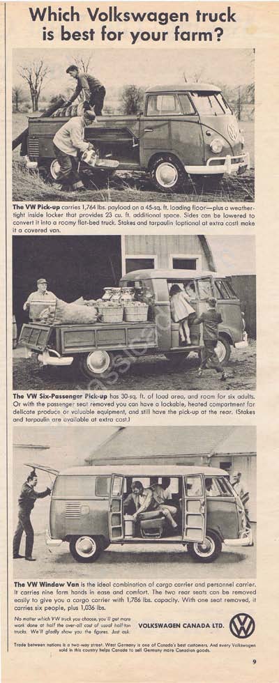 1958 Volkswagen Pick-up, Six-Passenger Pick-up, and Window Van